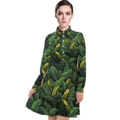 Banana leaves Long Sleeve Chiffon Shirt Dress