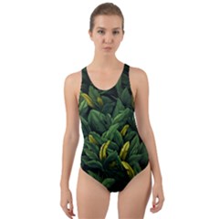 Banana leaves Cut-Out Back One Piece Swimsuit