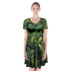 Banana Leaves Short Sleeve V-neck Flare Dress