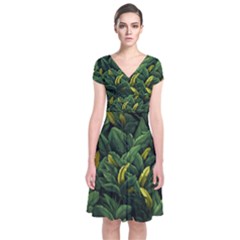 Banana leaves Short Sleeve Front Wrap Dress