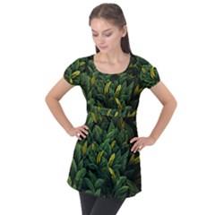 Banana leaves Puff Sleeve Tunic Top