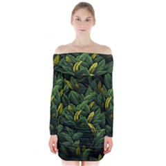 Banana Leaves Long Sleeve Off Shoulder Dress