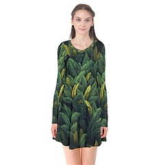 Banana leaves Long Sleeve V-neck Flare Dress