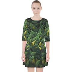 Banana leaves Quarter Sleeve Pocket Dress