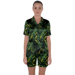 Banana leaves Satin Short Sleeve Pajamas Set