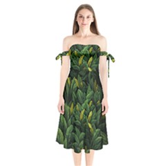 Banana Leaves Shoulder Tie Bardot Midi Dress