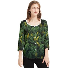 Banana leaves Chiffon Quarter Sleeve Blouse