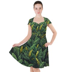 Banana leaves Cap Sleeve Midi Dress