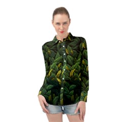 Banana Leaves Long Sleeve Chiffon Shirt