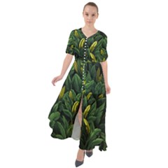 Banana Leaves Waist Tie Boho Maxi Dress