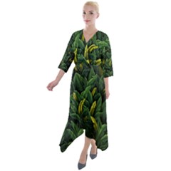 Banana Leaves Quarter Sleeve Wrap Front Maxi Dress