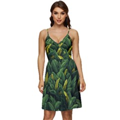 Banana Leaves V-neck Pocket Summer Dress 