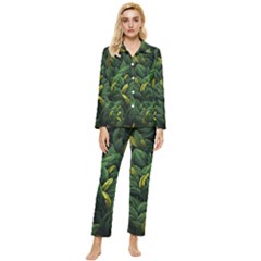 Banana leaves Womens  Long Sleeve Velvet Pocket Pajamas Set