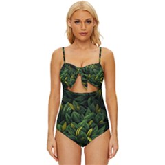 Banana Leaves Knot Front One-piece Swimsuit