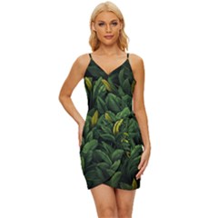 Banana Leaves Wrap Tie Front Dress