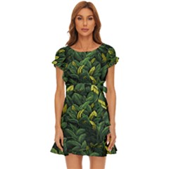 Banana leaves Puff Sleeve Frill Dress