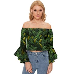 Banana leaves Off Shoulder Flutter Bell Sleeve Top