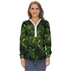 Banana leaves Zip Up Long Sleeve Blouse