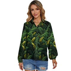 Banana Leaves Women s Long Sleeve Button Up Shirt