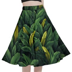 Banana Leaves A-line Full Circle Midi Skirt With Pocket