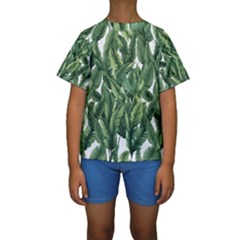 Green Banana Leaves Kids  Short Sleeve Swimwear