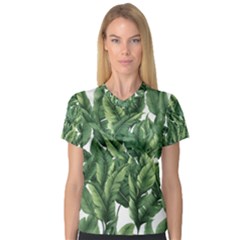 Green Banana Leaves V-neck Sport Mesh T-shirt