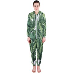 Green Banana Leaves Hooded Jumpsuit (ladies)