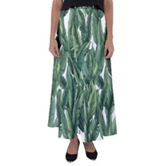 Green banana leaves Flared Maxi Skirt