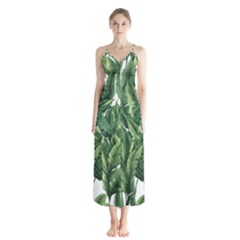 Green banana leaves Button Up Chiffon Maxi Dress