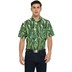 Green banana leaves Men s Short Sleeve Pocket Shirt 