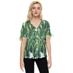 Green Banana Leaves Bow Sleeve Button Up Top by goljakoff