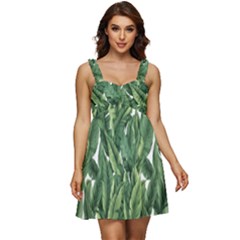 Green Banana Leaves Ruffle Strap Babydoll Chiffon Dress by goljakoff