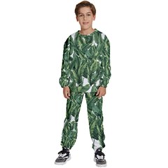 Green Banana Leaves Kids  Sweatshirt Set by goljakoff