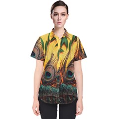 City Light Sky Landmark Painting Women s Short Sleeve Shirt