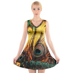 Art Paint Landscape Mountain V-neck Sleeveless Dress