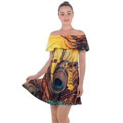 City Light Sky Landmark Painting Off Shoulder Velour Dress by Cemarart