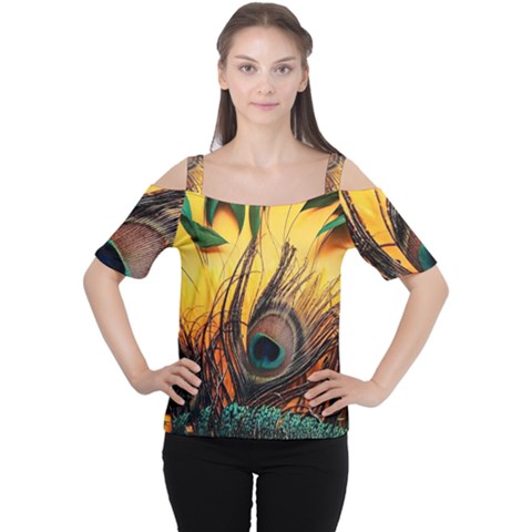 Oceans Stunning Painting Sunset Scenery Wave Paradise Beache Mountains Cutout Shoulder T-shirt by Cemarart