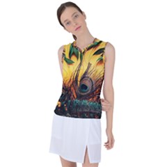 Oceans Stunning Painting Sunset Scenery Wave Paradise Beache Mountains Women s Sleeveless Sports Top by Cemarart