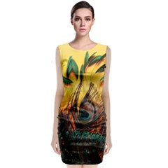 Sunset Illustration Water Night Sun Landscape Grass Clouds Painting Digital Art Drawing Sleeveless Velvet Midi Dress