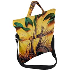 Sunset Illustration Water Night Sun Landscape Grass Clouds Painting Digital Art Drawing Fold Over Handle Tote Bag by Cemarart