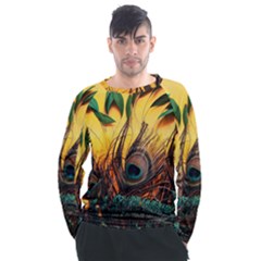 Sunset Illustration Water Night Sun Landscape Grass Clouds Painting Digital Art Drawing Men s Long Sleeve Raglan T-shirt