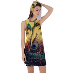 Sunset Illustration Water Night Sun Landscape Grass Clouds Painting Digital Art Drawing Racer Back Hoodie Dress by Cemarart