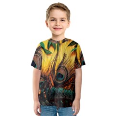 Forest Owl Art Snow Winter Kids  Sport Mesh T-shirt