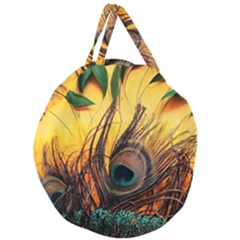 Forest Owl Art Snow Winter Giant Round Zipper Tote