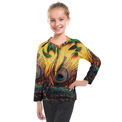 City Lights Sky Landmark Painting Kids  Long Mesh T-shirt by Cemarart