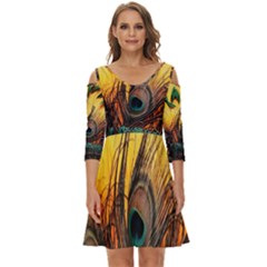 City Lights Sky Landmark Painting Shoulder Cut Out Zip Up Dress by Cemarart