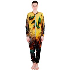 Landscape Bright Scenery Drawing Rivers Blue Lovely Onepiece Jumpsuit (ladies) by Cemarart