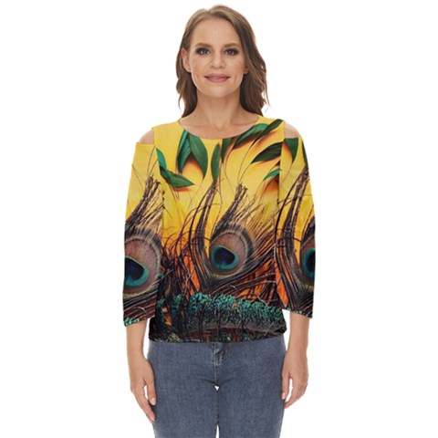 Landscape Bright Scenery Drawing Rivers Blue Lovely Cut Out Wide Sleeve Top by Cemarart