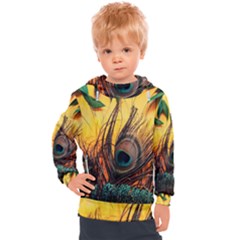 Peacock Feather Native Kids  Hooded Pullover by Cemarart