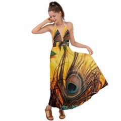 Peacock Feather Native Backless Maxi Beach Dress